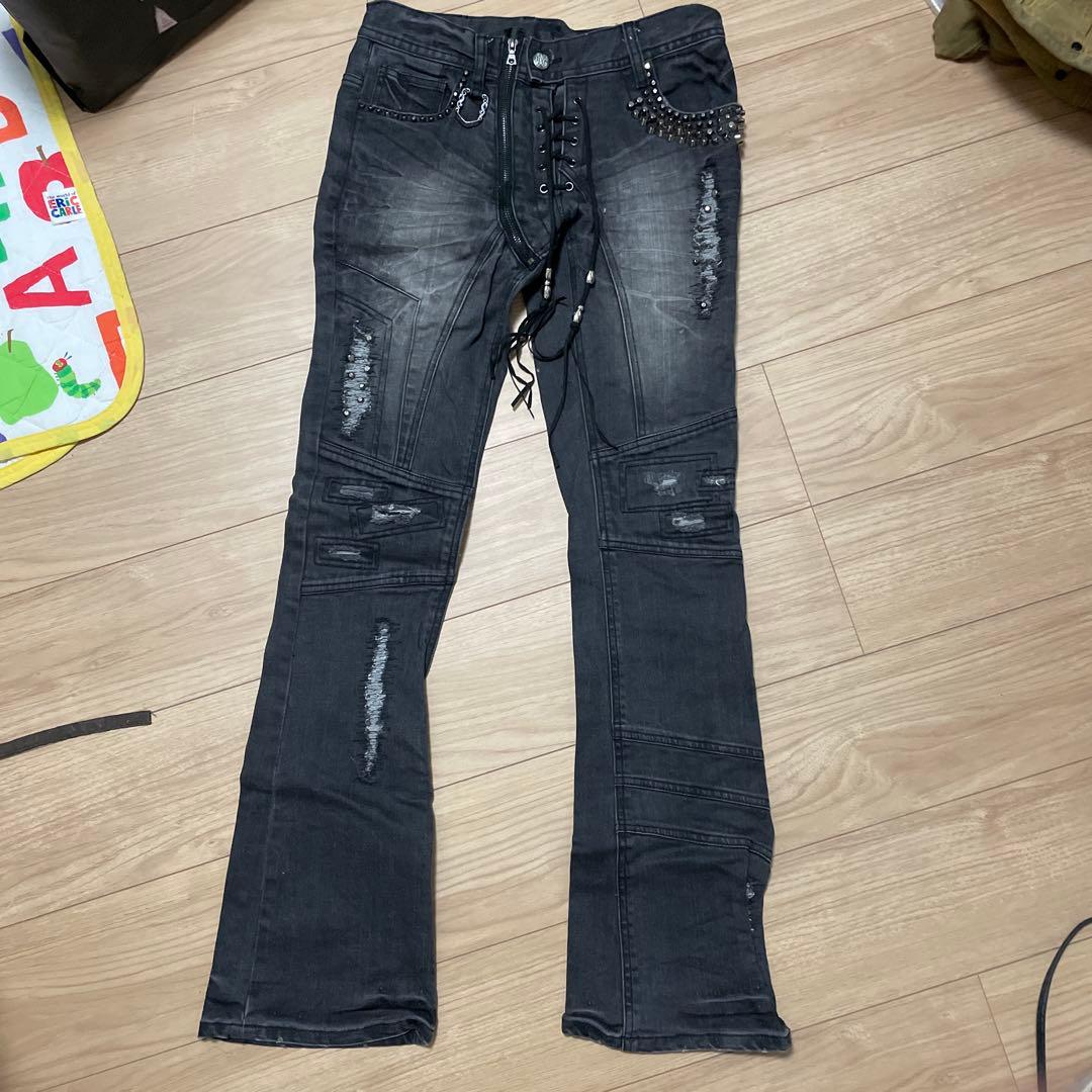 MIDAS レースアップ フレアデニム ダメージ スタッズ加工 y2k V系