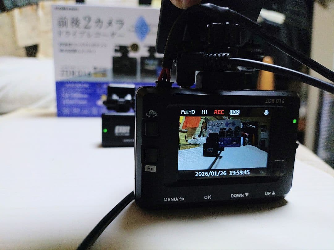 コムテックZDR-016型前後2カメラドライブレコーダー完全作動確認フルセット