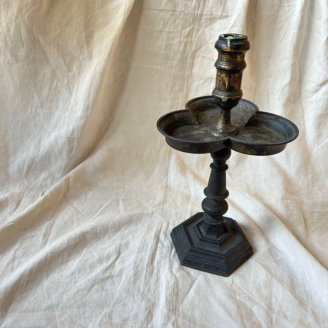 希少　フランスアンティーク 真鍮製 燭台 特大36cm 3つ葉　店舗什器　A