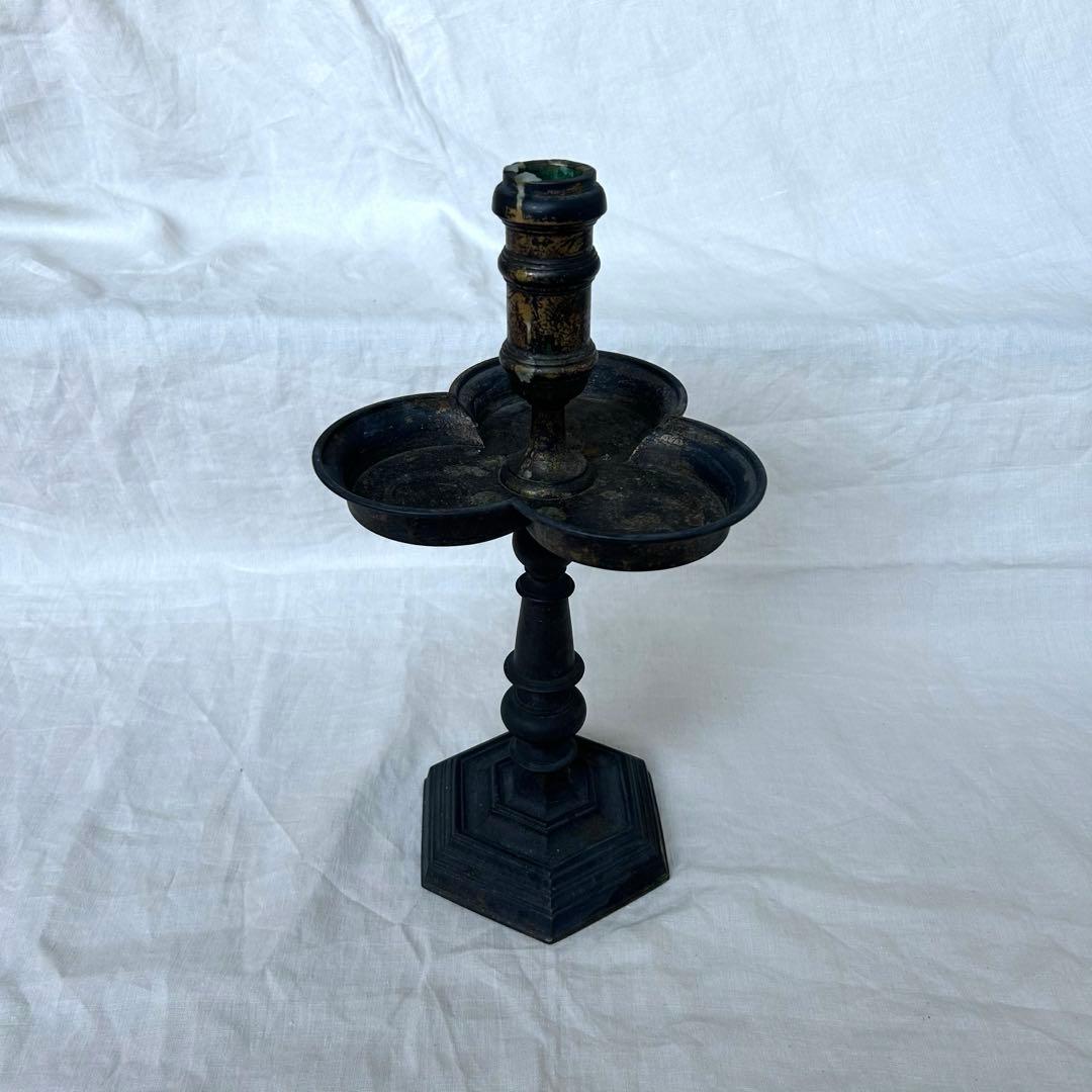 希少　フランスアンティーク 真鍮製 燭台 特大36cm 3つ葉　店舗什器　A