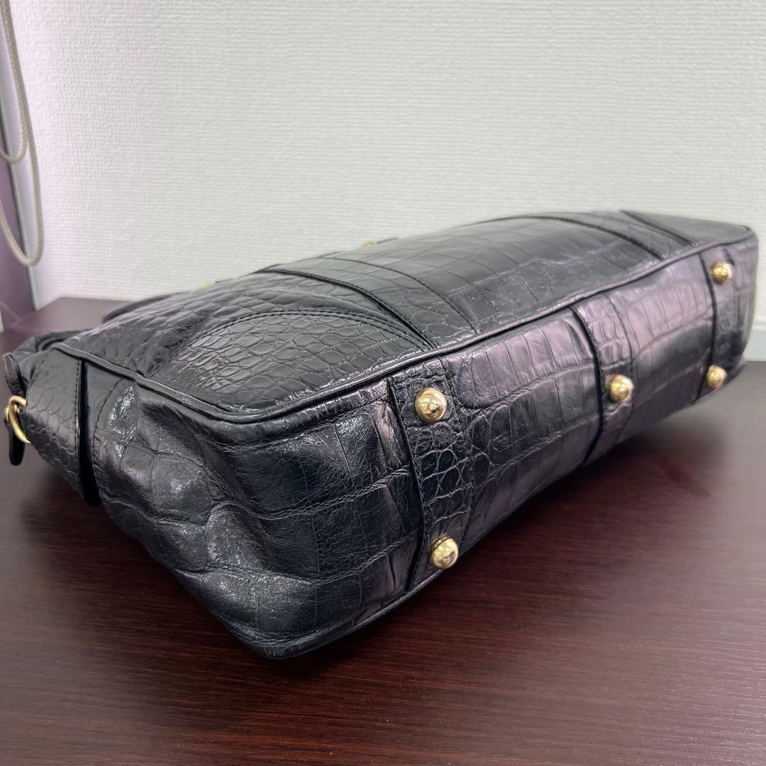 ⭐️定価25万　J&M Davidson クロコ型押しビジネスバッグ　ブラック