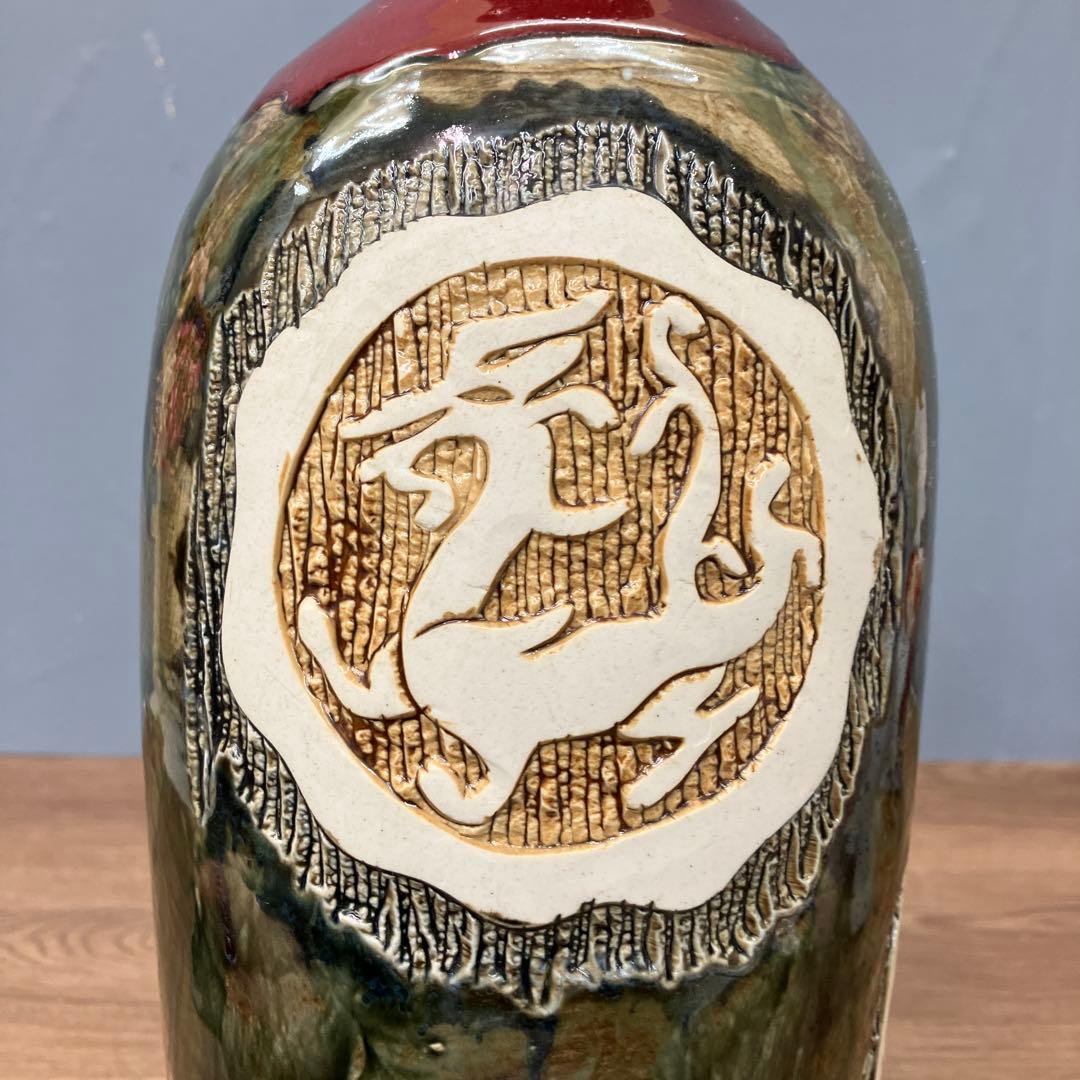 4F 名品 景徳鎮製 銘あり 大型花瓶 壺 浮彫 龍 鳳凰 三彩 伝統工芸