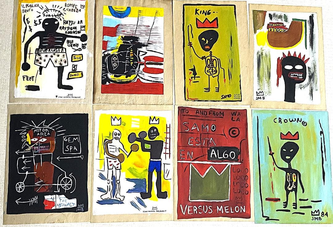 【まとめ売り8枚】模写 肉筆 サインあり ジャン・ミシェル・バスキア 油彩