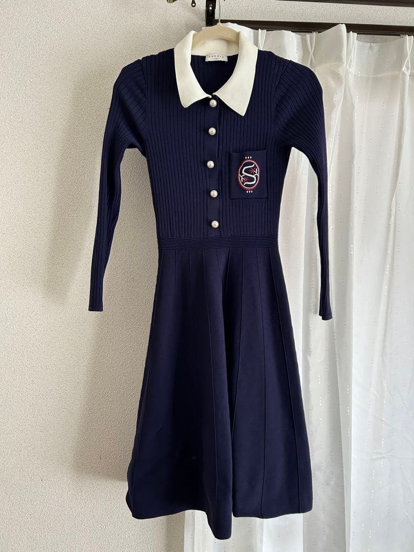 sandoroワンピース 長袖 ネイビー