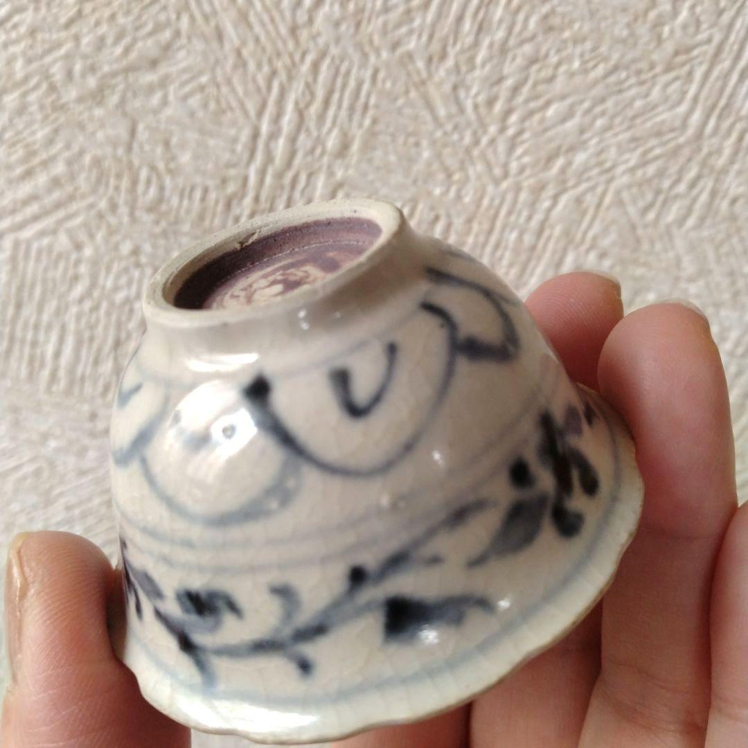 新渡古安南染付輪花福文茶碗東南アジア中国古玩
