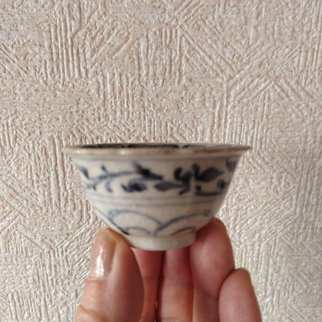 新渡古安南染付輪花福文茶碗東南アジア中国古玩