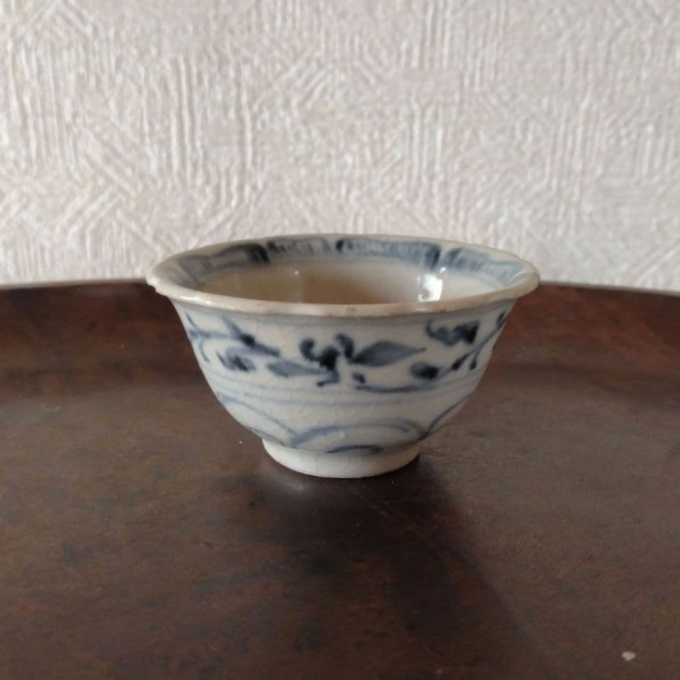 新渡古安南染付輪花福文茶碗東南アジア中国古玩