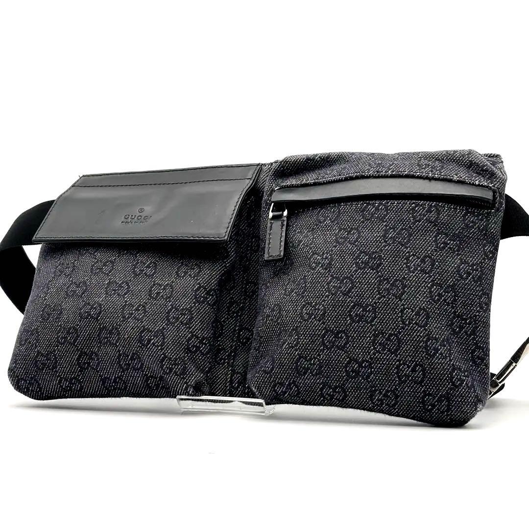 【✨美品、希少✨】　グッチ　ボディーバッグ　GGキャンバス　ネイビー系　紺　金具