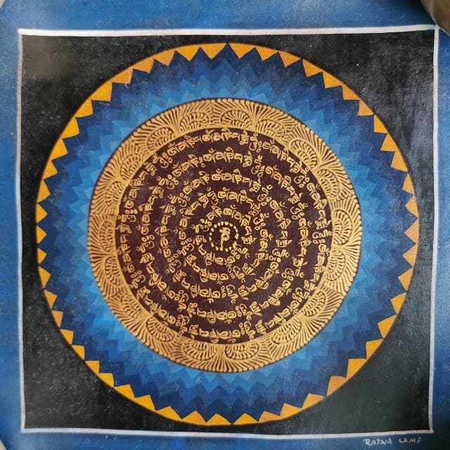 オンマニペメフム　マントラ　曼荼羅　：　タンカ　仏画（額縁なし）