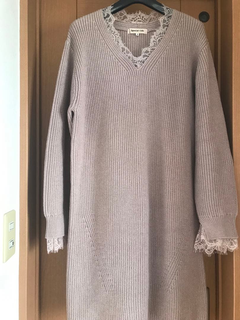 美品♡アプワイザーリッシェ レーストリムミニワンピースM♡モカピンク