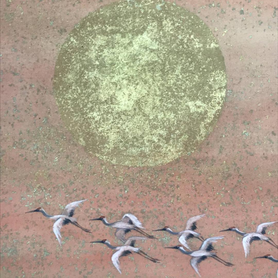 【真作】上条静光/元願/旭日舞鶴図/師川端龍子/掛軸/名家伝来/AC-390