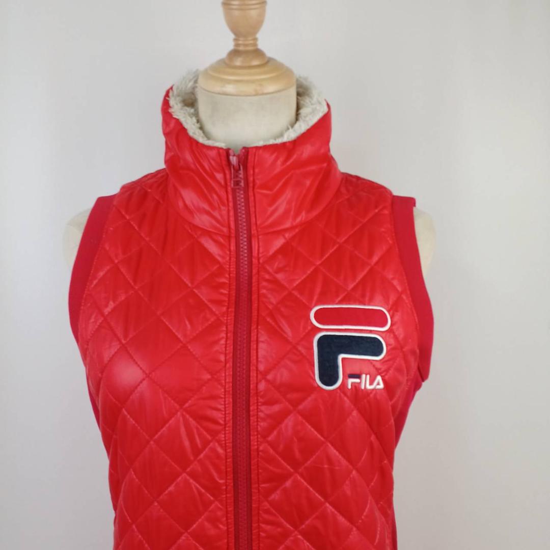 FILA GOLF　キルティングワンピース　M　レッド中綿　ロゴワッペン