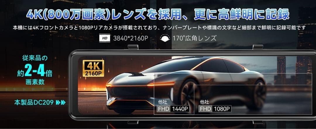⭕️4K超高画質⭕️分離型ドライブレコーダー バックカメラ 前後同時録画 GPS