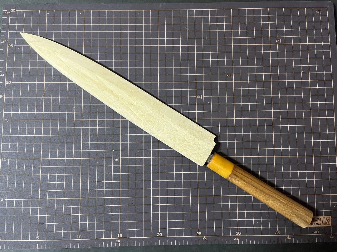 築地正本 柳刃包丁 白水牛 刃渡り27cm 白鋼ニ 鞘付き 正本 包丁 手研済み