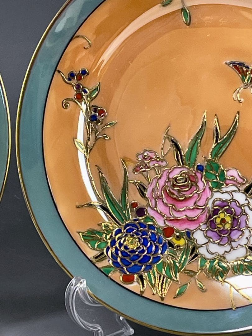 オールドノリタケ ラスター彩 ２枚セット 蝶 バラ 縁金盛り 小皿 プレート