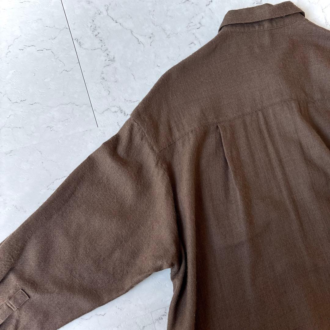 エブール ebure 日本製 ウール 比翼 オーバーサイズ長袖シャツ 茶ブラウン