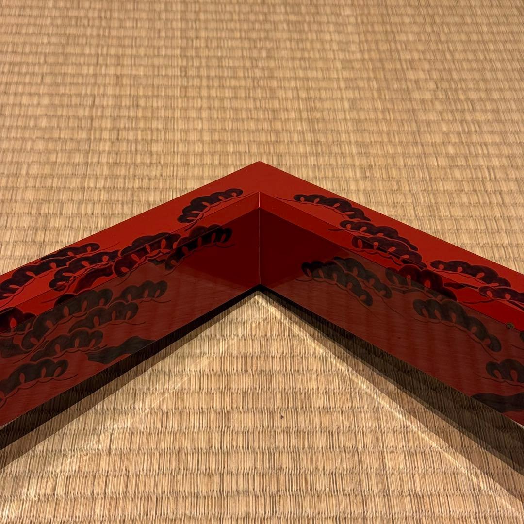 能登輪島塗 慶塚 朱塗老松蒔絵 炉縁 共箱 共布