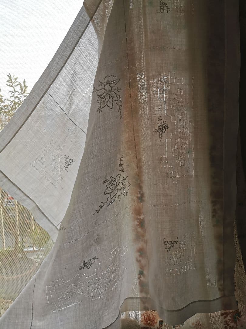 アンティークローズ刺繍 梯子ドローンワークレース アイリッシュオーガンジークロス