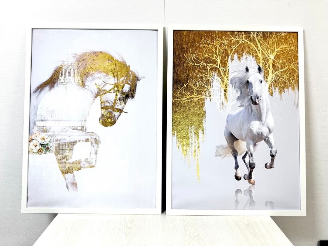 No.240フレーム付きキャンバスアート　オシャレ絵画　馬の絵画　白馬