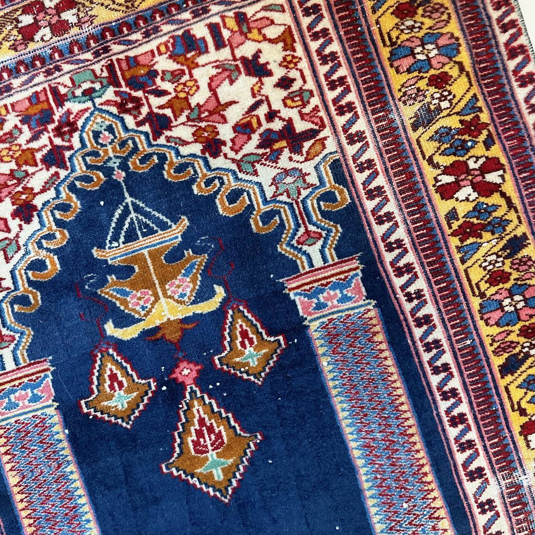 トルコ製ヴィンテージラグ838レア 高級 カイセリ ネイビー イエロー ピンク