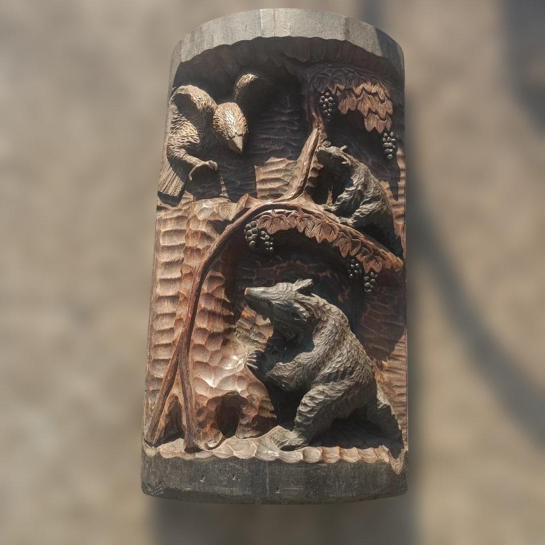 w*a様 ６０９２）木彫りの熊　丸太　天然木　壁掛け？