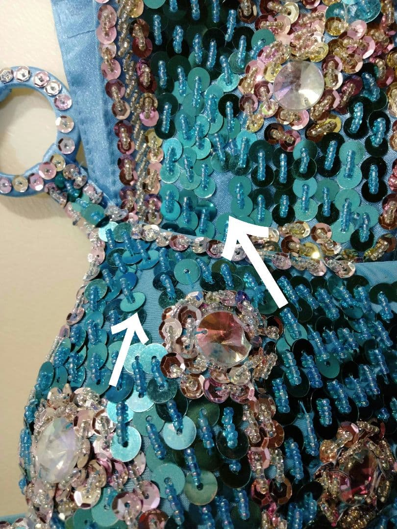 ベリーダンス衣装ブルー オリエンタル アームカバー付M-L水色マーメイドフレアー