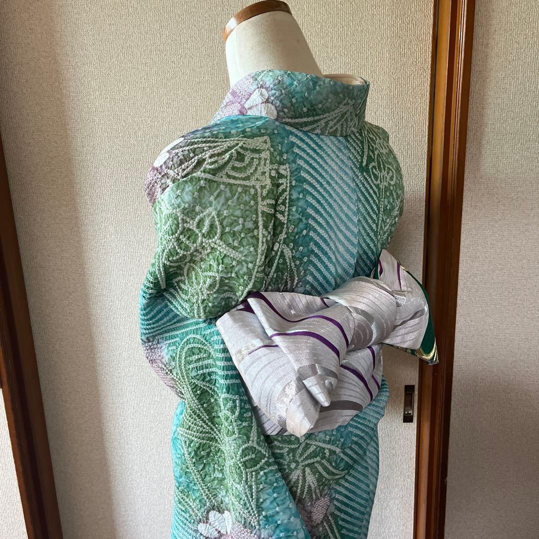 有松絞り　ゆかた単品　浴衣ミントカラー