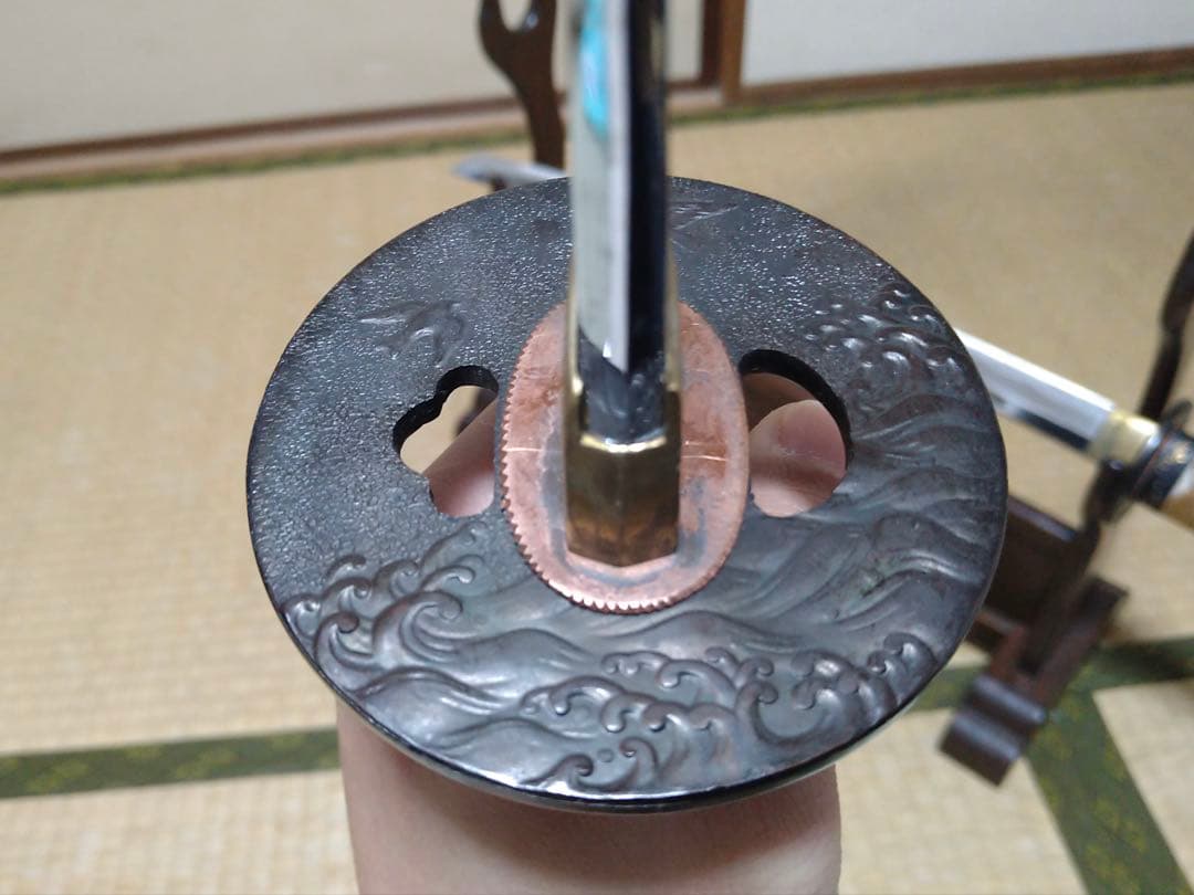 居合刀　大刀　小刀　2本セット　刀掛け付き　漆塗り鞘　鉄製鍔