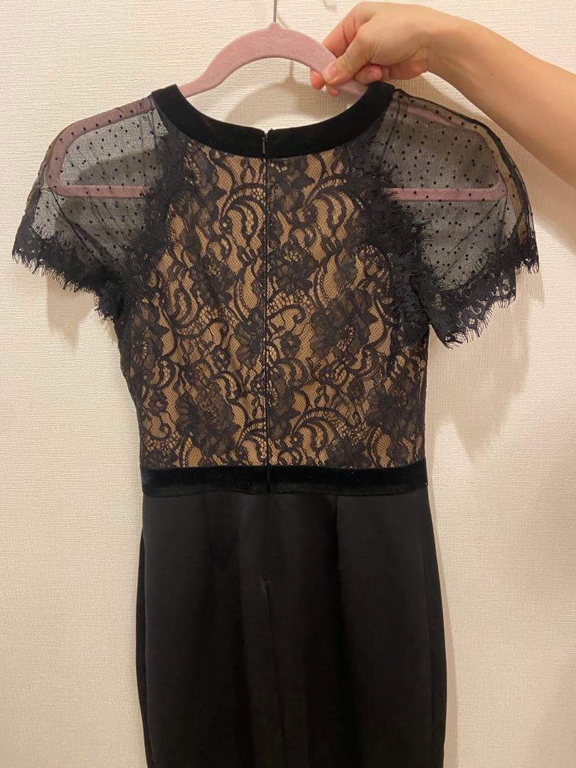 タダシショージ フラワーレース切り替えドレス ドットチュール サイズ0