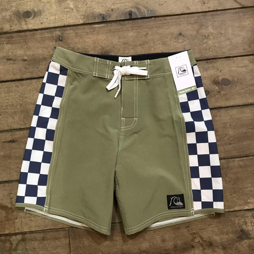Quicsilver クイックシルバーオリーブグリーンチェック柄 ボードショーツ