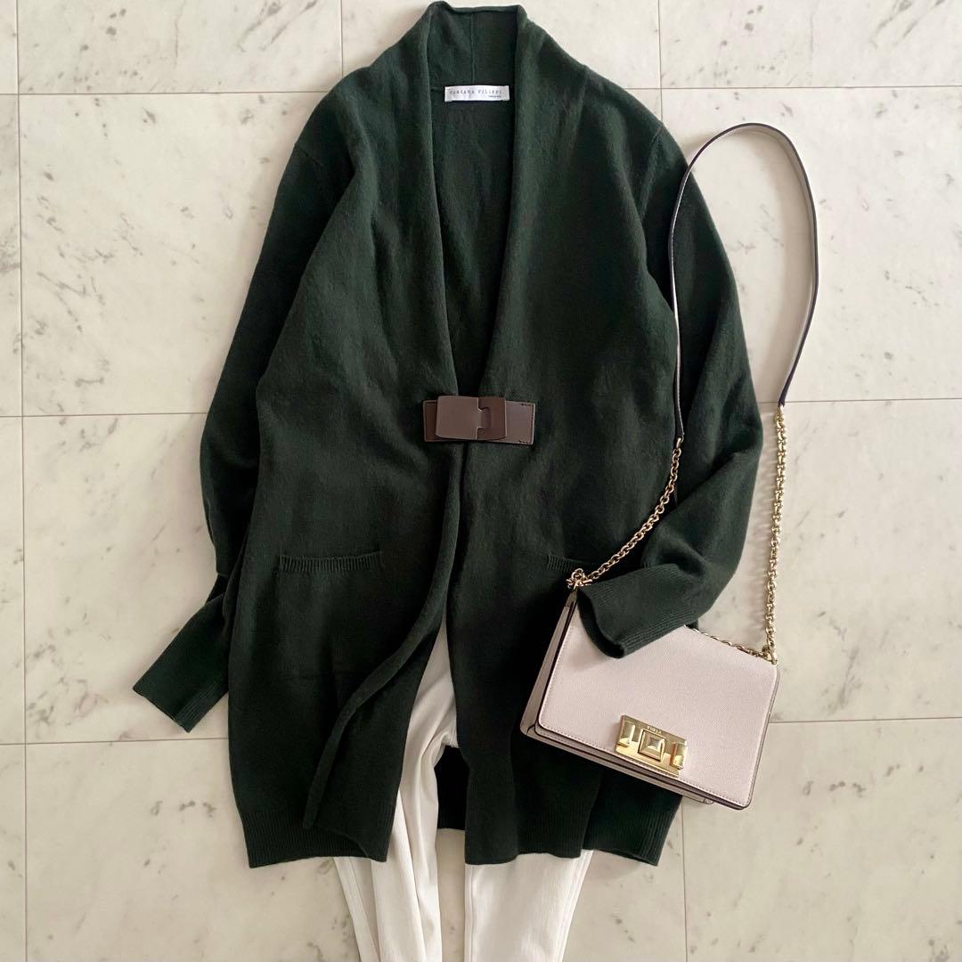 美品 ファビアナフィリッピ カシミヤシルク レザーバックルカーディガン M相当
