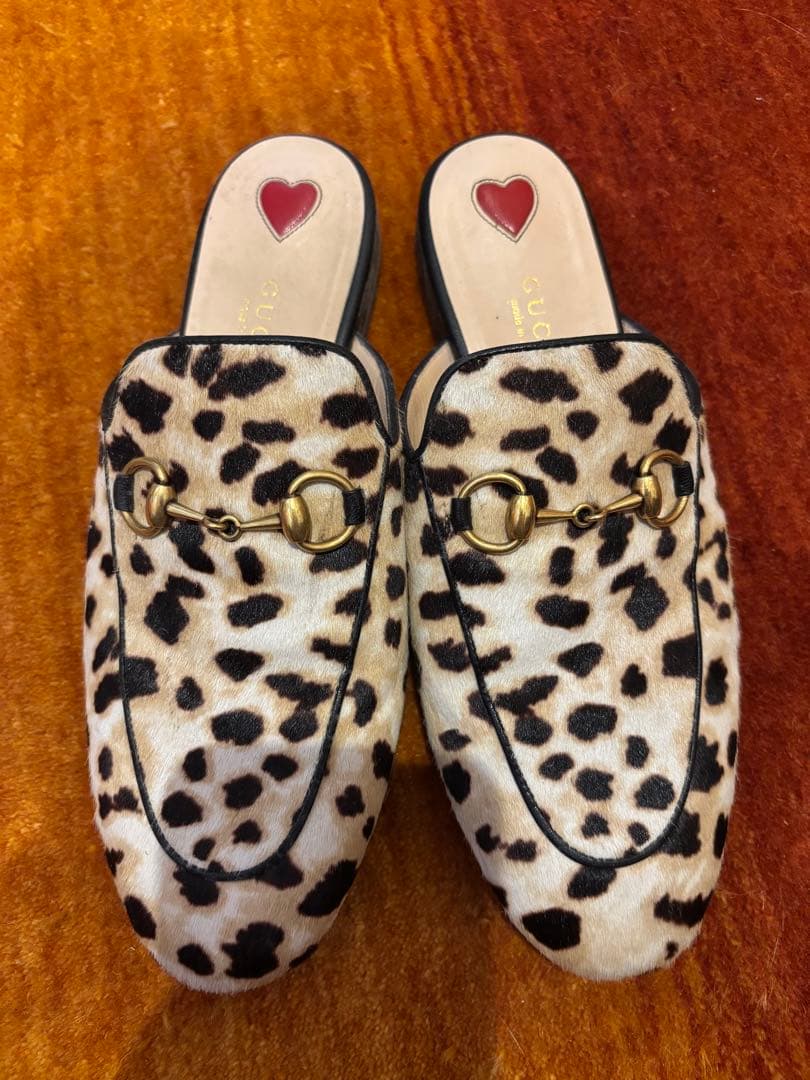 GUCCI グッチ サンダル ホースビット ハラコ　ヒョウ柄　ファー ミュール
