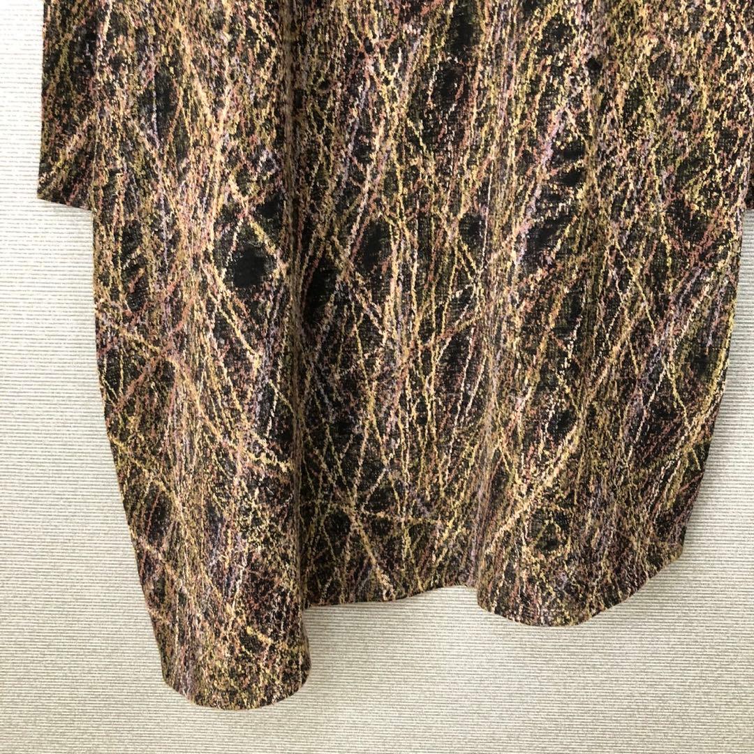 【美品】ヨーガンレール ウール 総柄 アシンメトリー長袖チュニックワンピース L