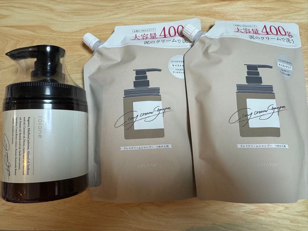 cocone クレイシャンプー本体380g１本・詰め替え用 400g ２本