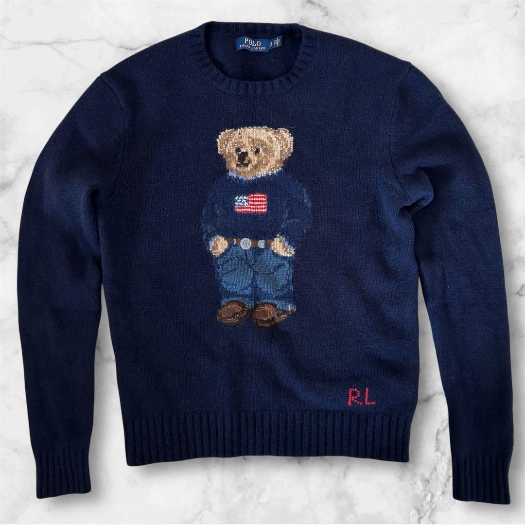 ポロラルフローレン ポロベア 刺繍 クルーネック ニット セーター ネイビー