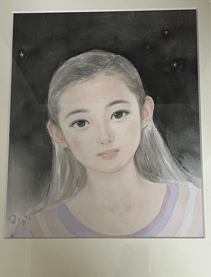 【原画】おおた慶文 水彩画「星影のまなざし」少女画　額装付