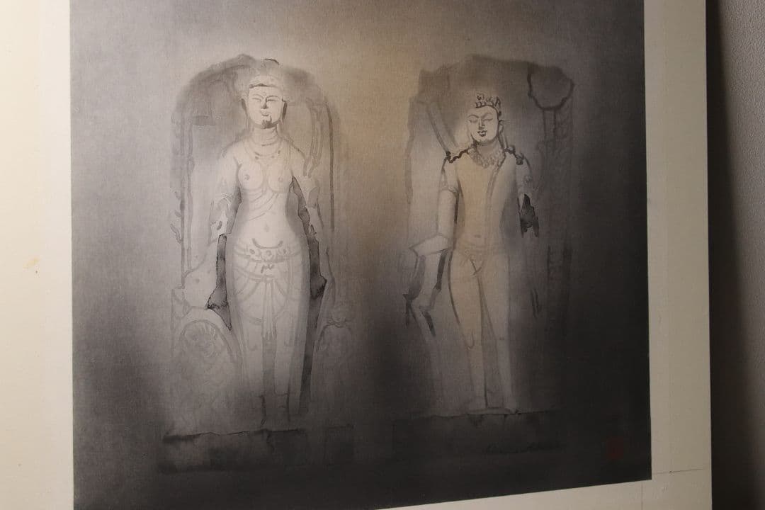 【真作】佐藤隆良 紙本肉筆 金彩墨彩 仏画 日本画 額装 アクリル板 CK43