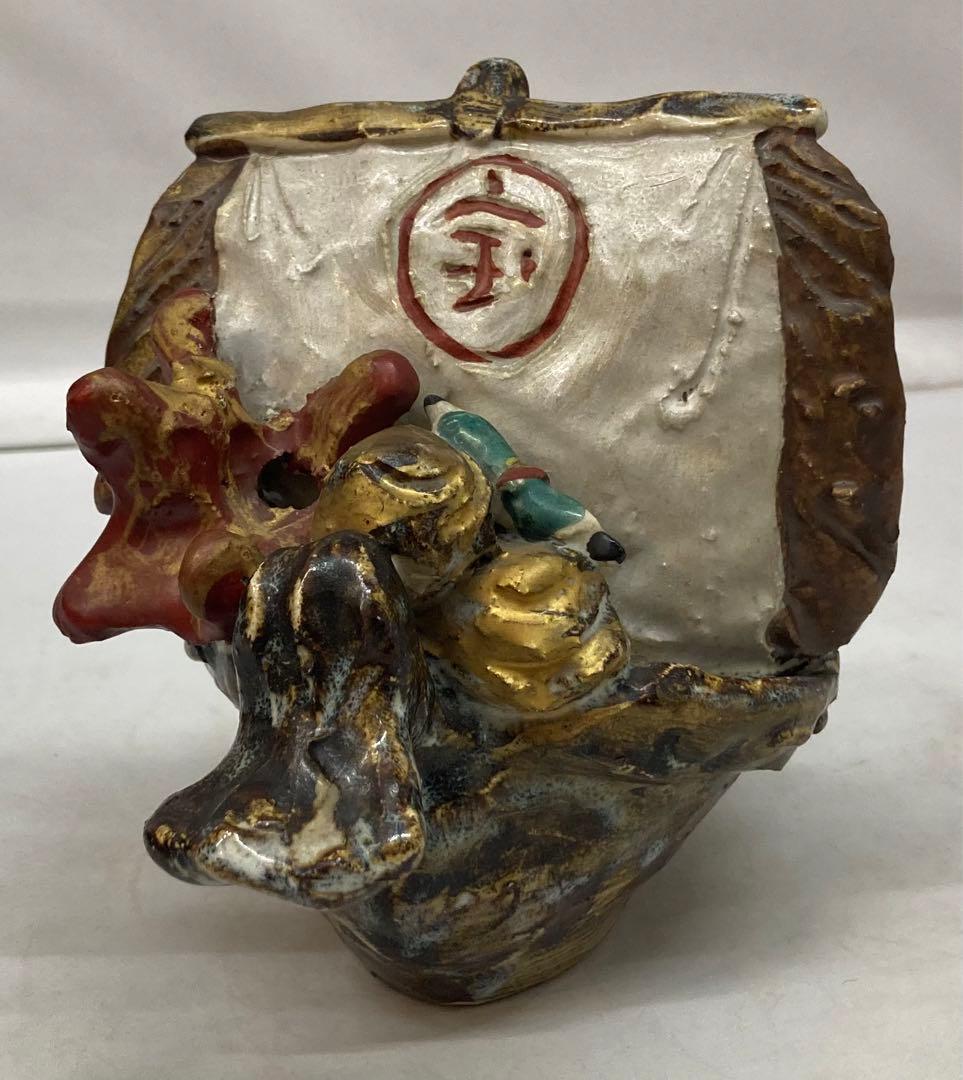 B192s  「宝船  置物」浅見安兵衛作　共箱　京焼　床飾