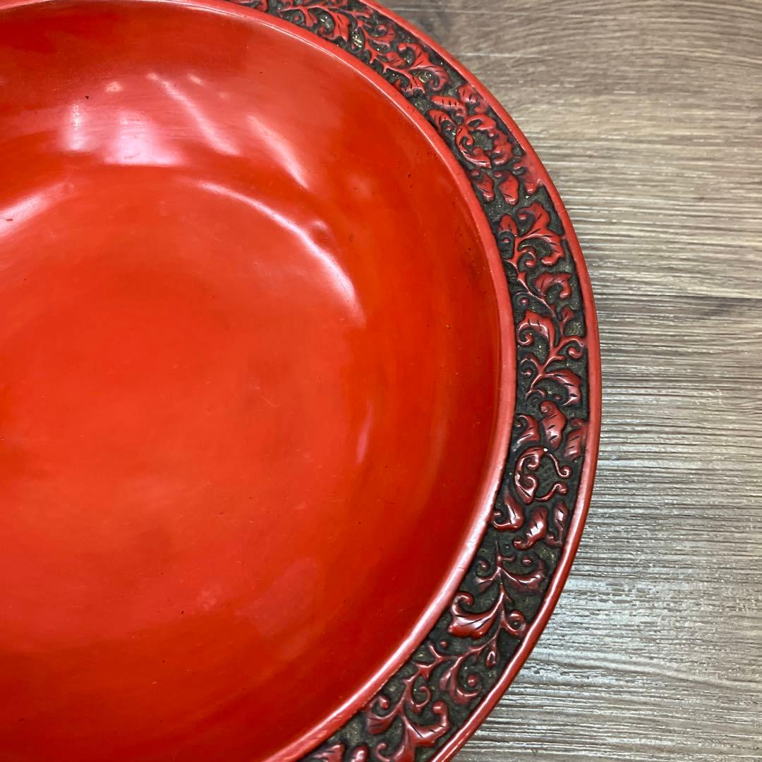 E-2 昭和レトロ 記念品 鎌倉彫風 漆器セット 三段重箱＆菓子鉢 記念刻印あり