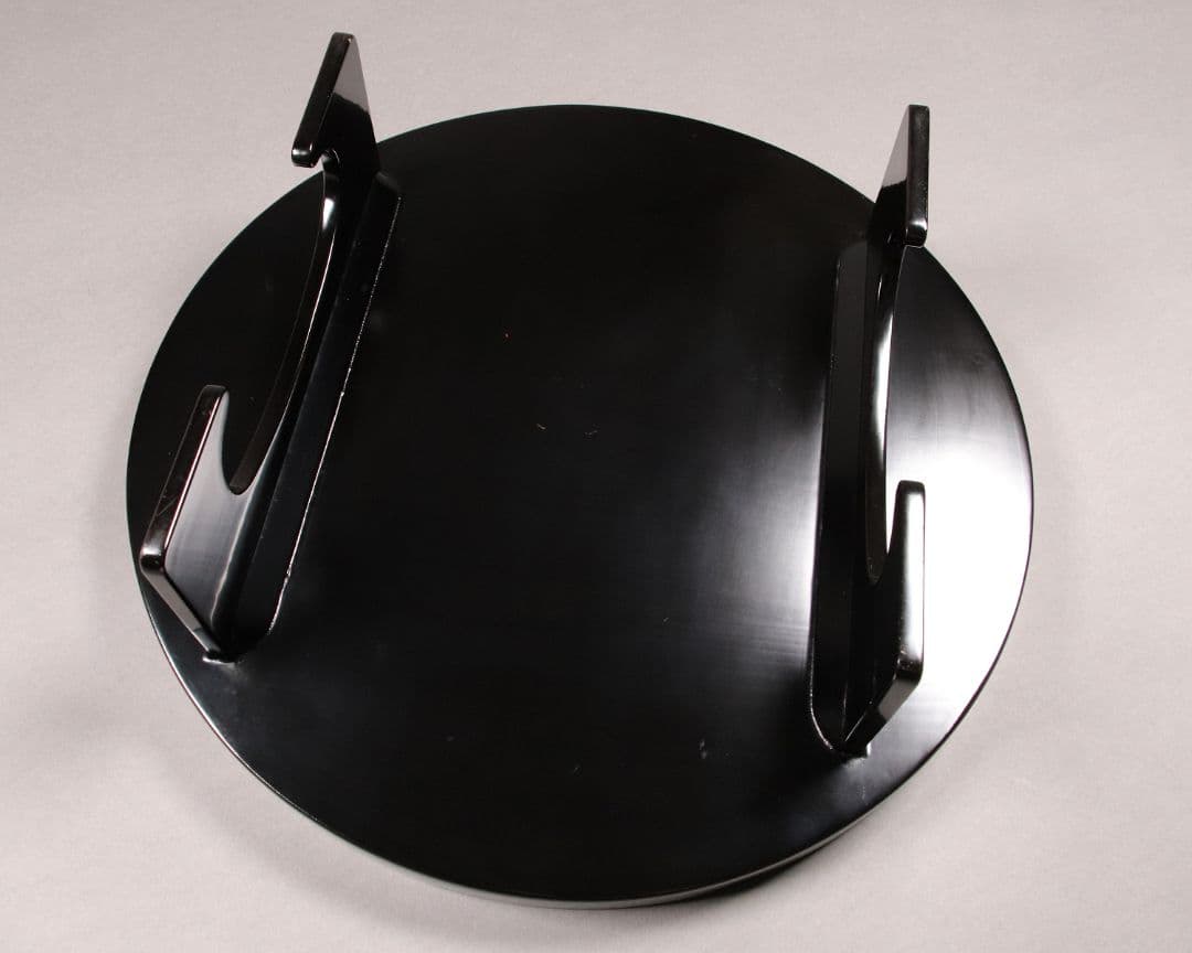 M851/ 木製漆器 草花絵変蒔絵 足付円形膳 五客 根来 黒塗 / 丸輪島加賀