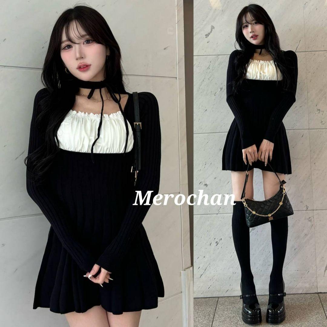 ダーリッチ ネックリボンデザインフレアニットミニワンピース 新品タグ付き