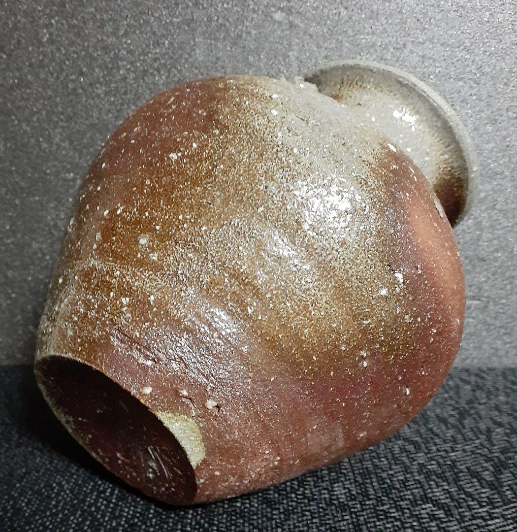 常滑焼　【竹内嘉彦】造　南蛮手　櫛目　双耳壺　共箱　共布　陶歴付　茶道具　茶器