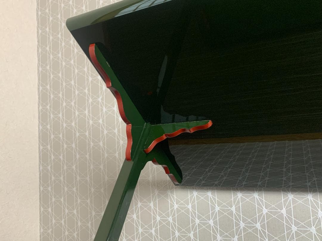 輪島塗 目白宗芳造 宗旦好 青漆紅爪 及台子 共箱 茶道具 水指棚 835