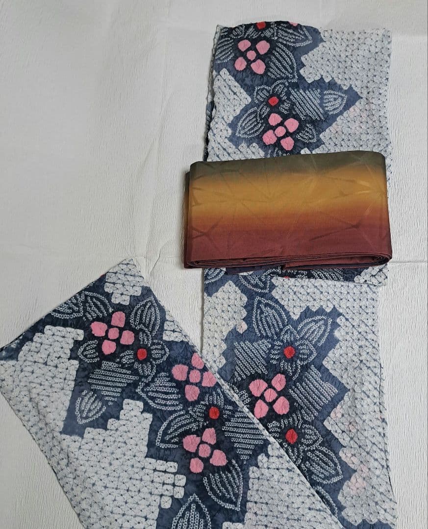 有松絞り 浴衣 シボ良好 手縫い