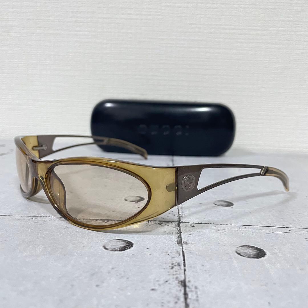 美品　グッチ　1487 インターロッキング　サイドロゴ　GGロゴ　サングラス　茶