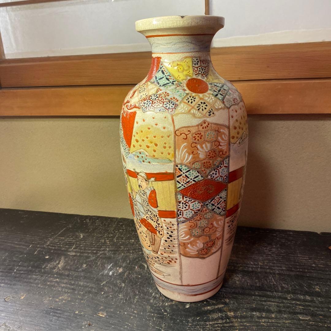 明治薩摩焼　薩摩藩武士図花瓶31cm14cm