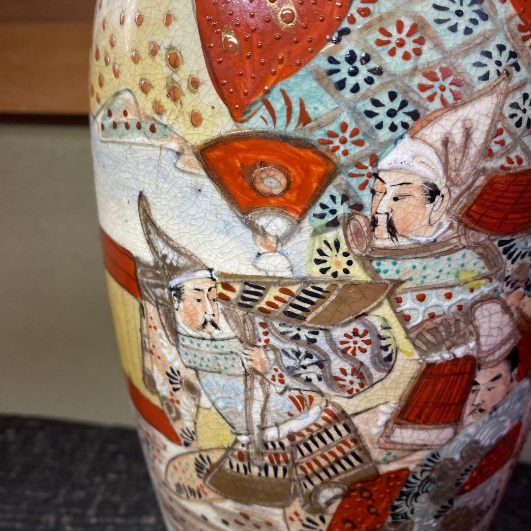 明治薩摩焼　薩摩藩武士図花瓶31cm14cm
