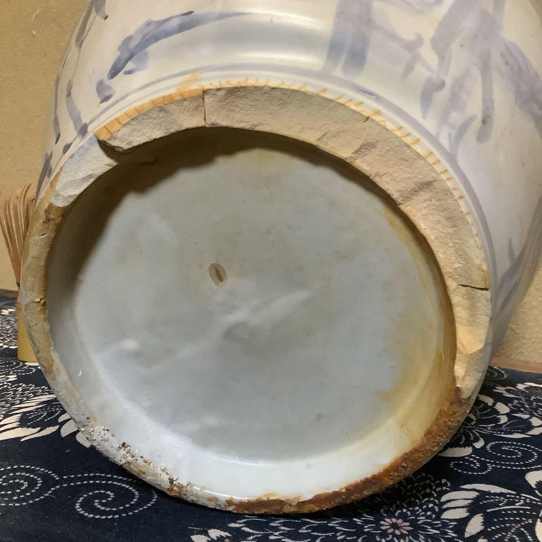 李朝　朝鮮　壺　大壺　花器　花瓶　松笹紋　砂高台　古伊万里・粉引・茶道好きにも