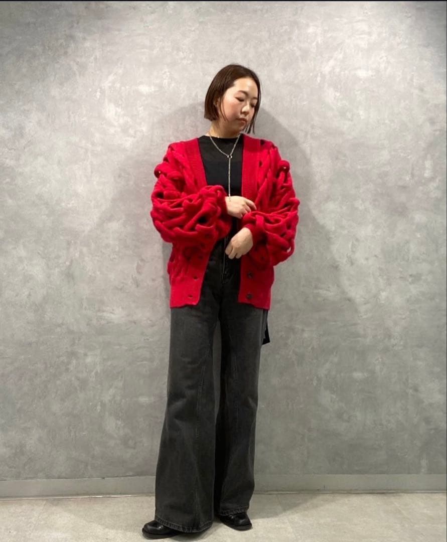 styling/ クロスケーブルニットカーディガン