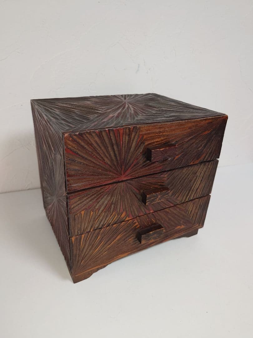 木製 3段 小物入れ 三段引出し 昭和レトロ 民芸 アンティーク 民藝 工芸